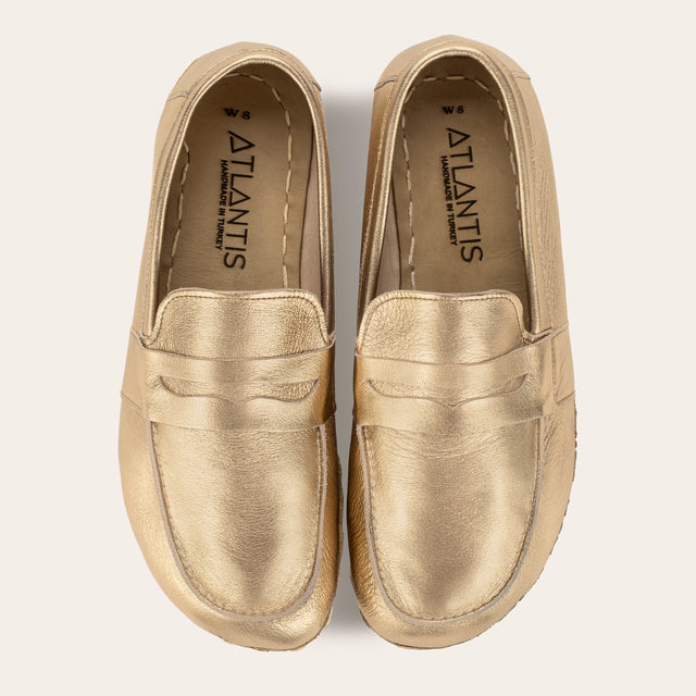 Women's Gold Penny Loafers - Atlantis Handmade Shoes -