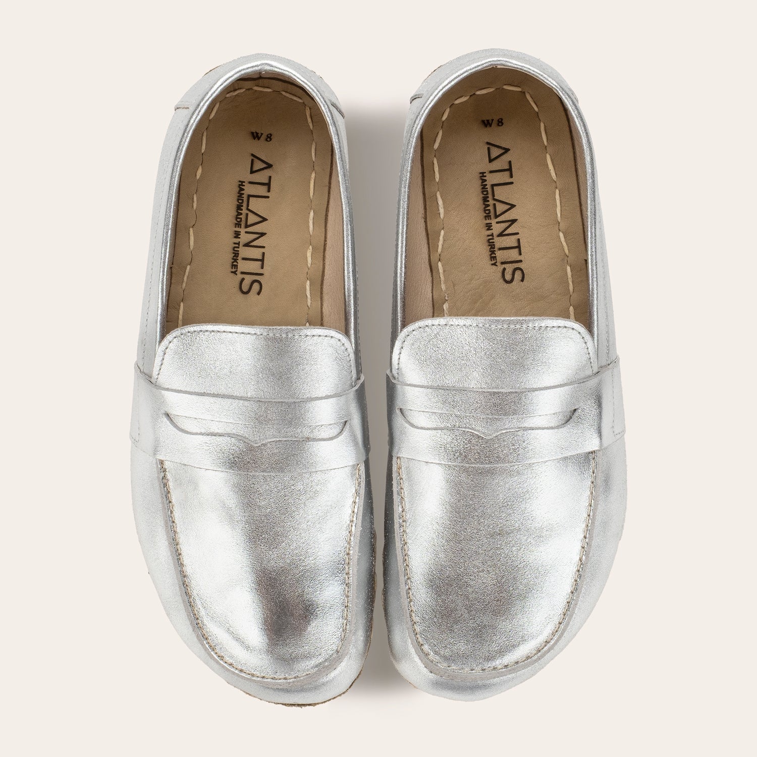 Men's Silver Penny Loafers - Atlantis Handmade Shoes -