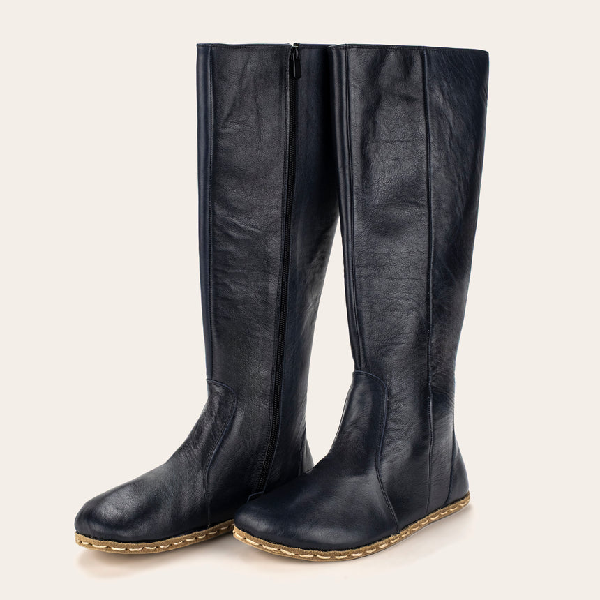 Women's Blue Barefoot Knee High Boots - Atlantis Handmade Shoes -