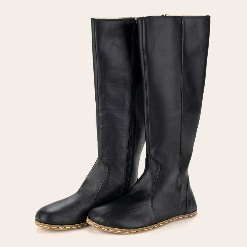 Women's Black Barefoot Knee High Boots - Atlantis Handmade Shoes -