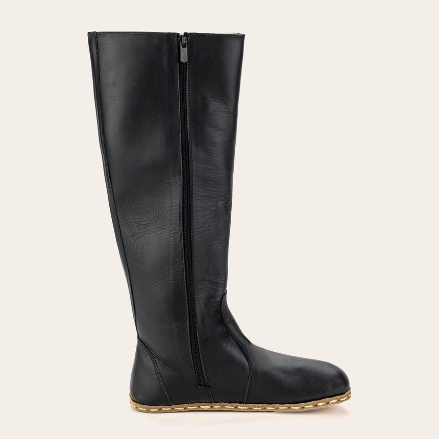 Women's Black Barefoot Knee High Boots - Atlantis Handmade Shoes -