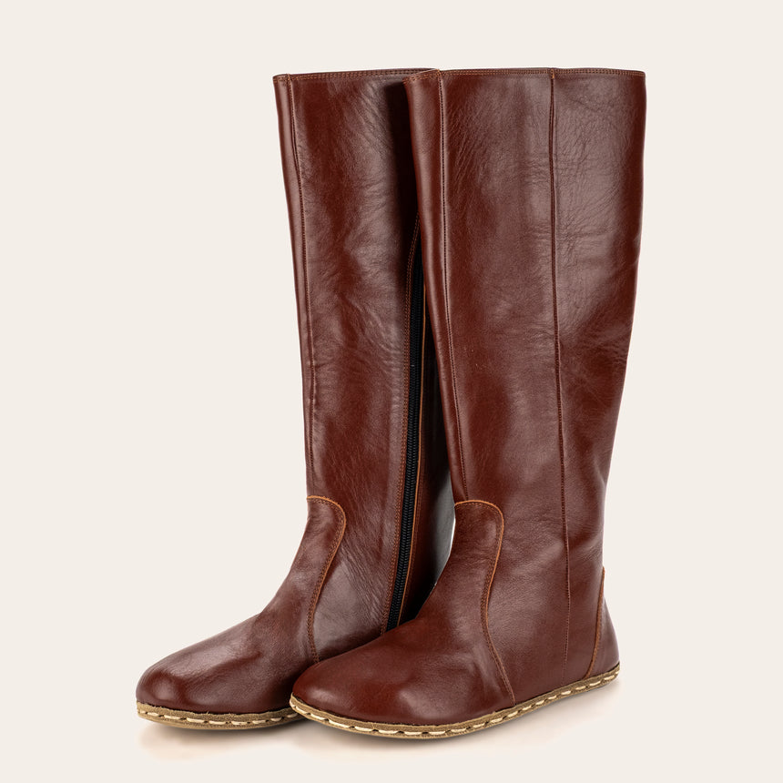 Women's Peru Brown Barefoot Knee High Boots - Atlantis Handmade Shoes -