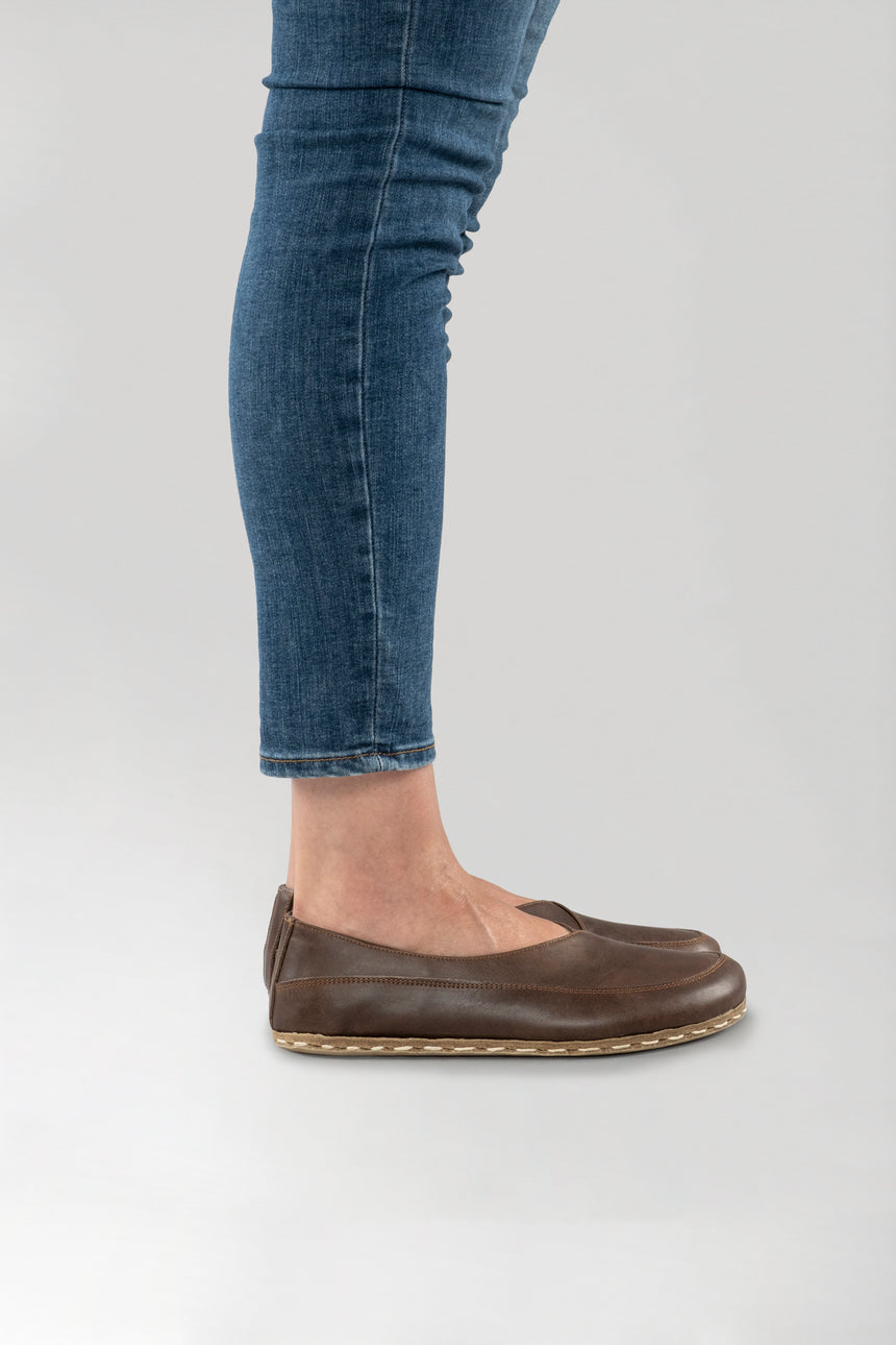 Coffee Brown Barefoot Cross Ballet Flats - Atlantis Handmade Shoes -