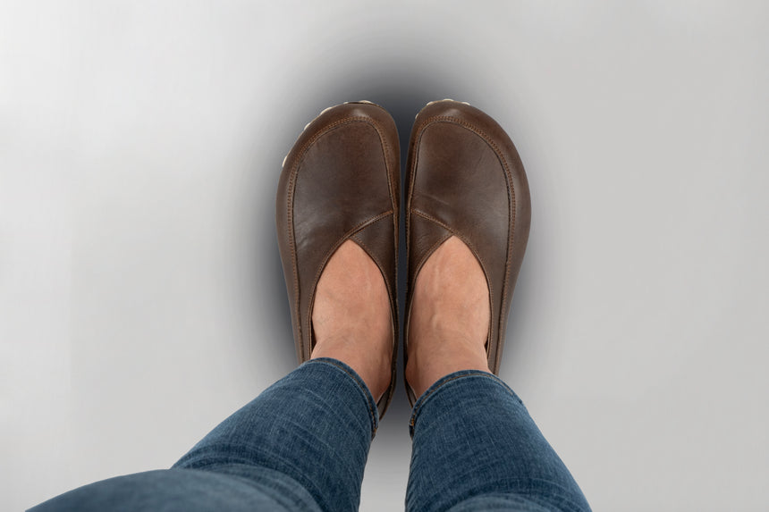 Coffee Brown Barefoot Cross Ballet Flats - Atlantis Handmade Shoes -