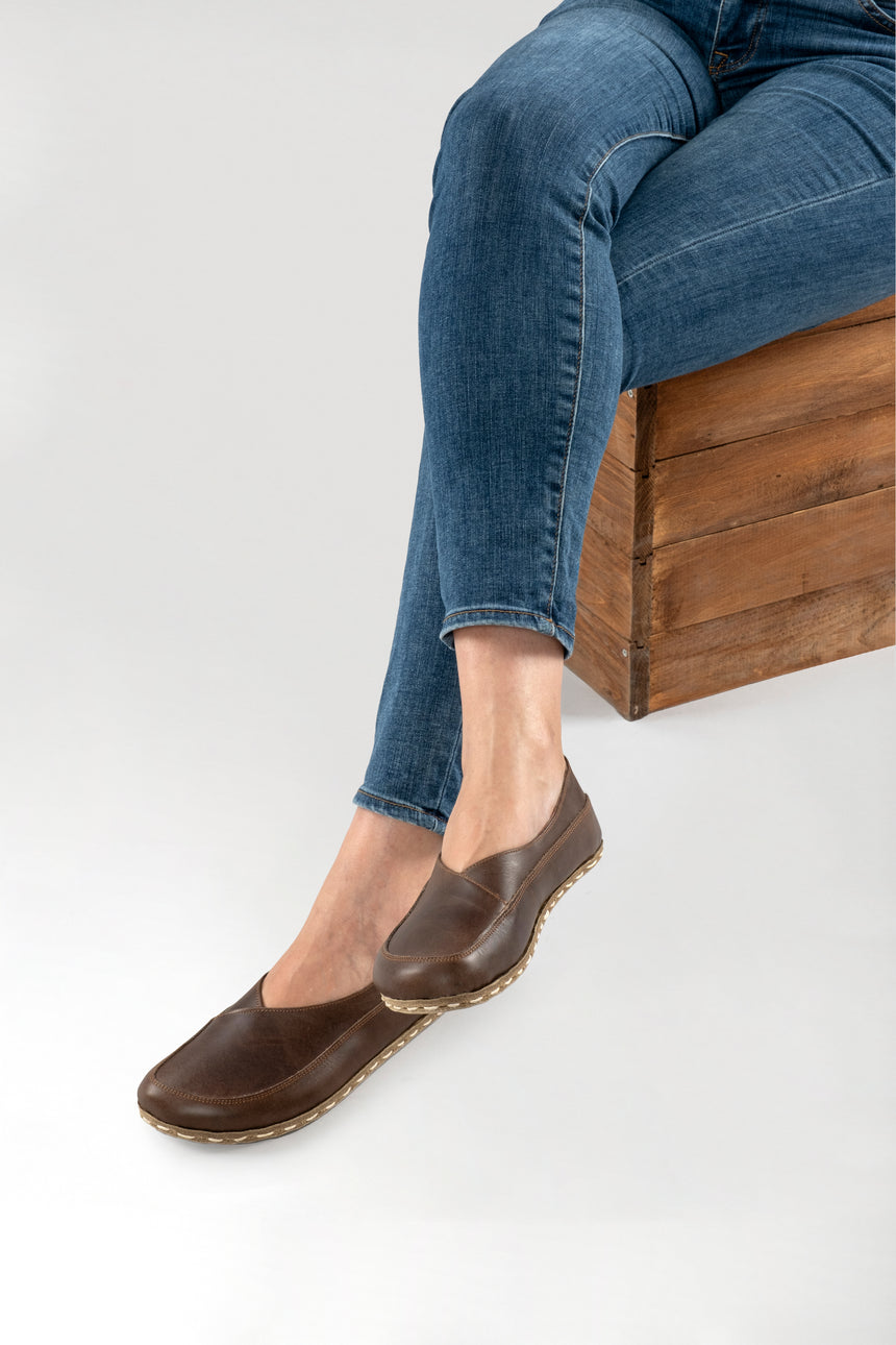Coffee Brown Barefoot Cross Ballet Flats - Atlantis Handmade Shoes -