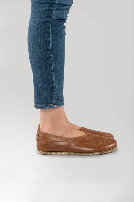 Antique Brown Barefoot Cross Ballet Flats - Atlantis Handmade Shoes -
