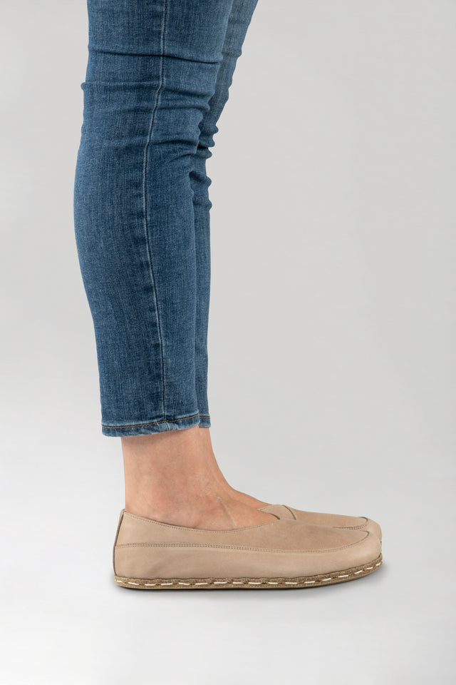 Tan Barefoot Cross Ballet Flats - Atlantis Handmade Shoes -
