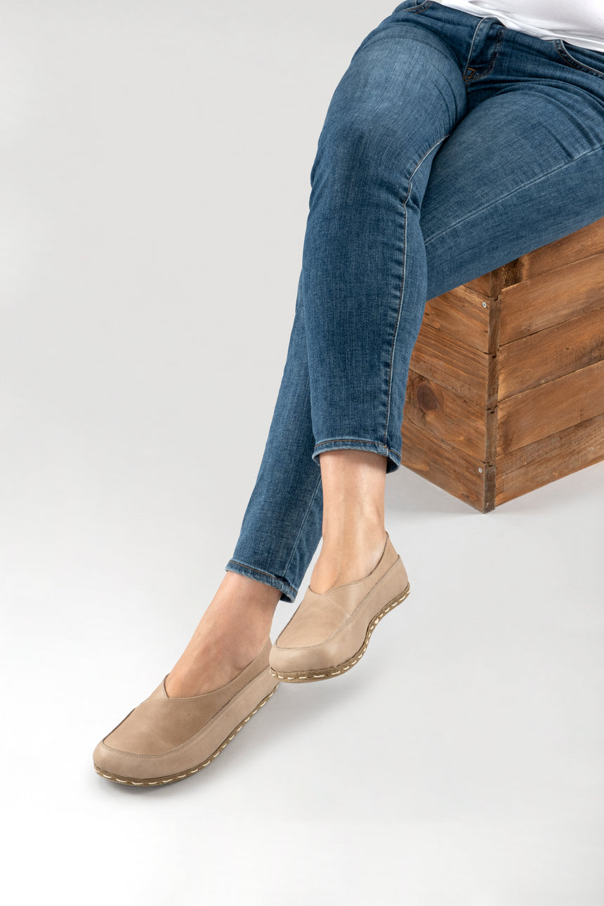 Tan Barefoot Cross Ballet Flats - Atlantis Handmade Shoes -
