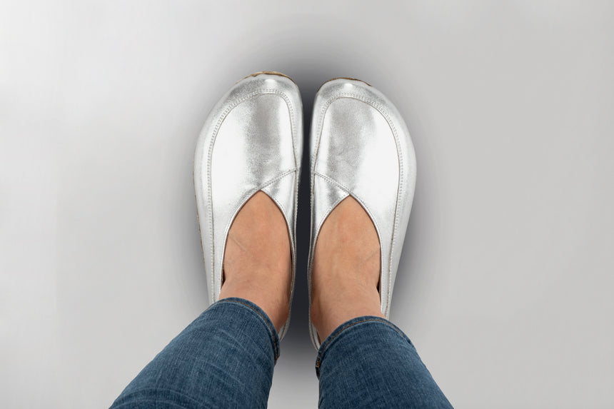 Silver Barefoot Cross Ballet Flats - Atlantis Handmade Shoes -
