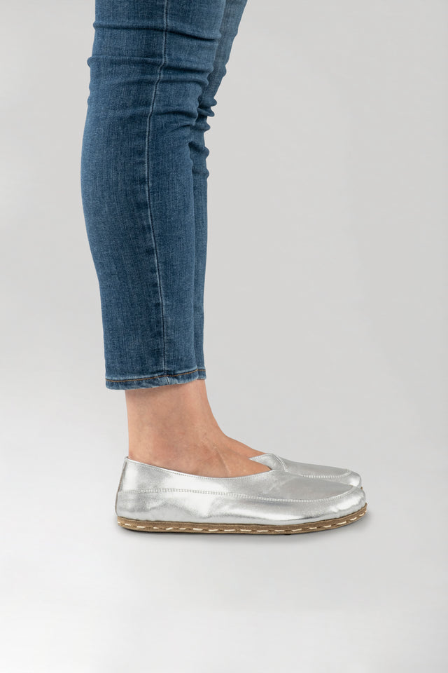 Silver Barefoot Cross Ballet Flats - Atlantis Handmade Shoes -