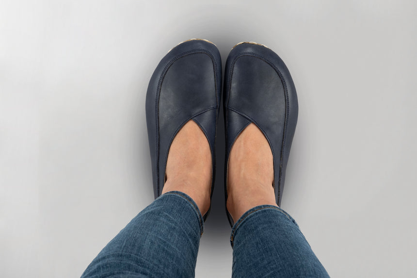 Blue Barefoot Cross Ballet Flats - Atlantis Handmade Shoes -