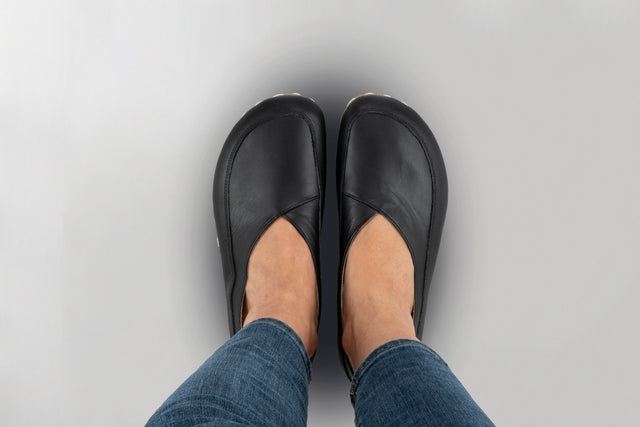 Black Barefoot Cross Ballet Flats - Atlantis Handmade Shoes -