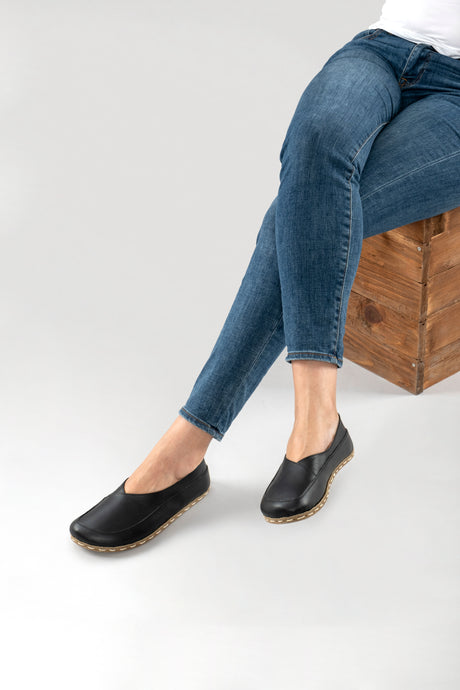 Black Barefoot Cross Ballet Flats - Atlantis Handmade Shoes -