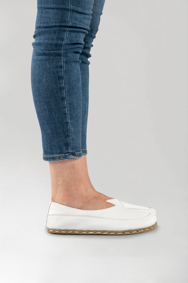 White Barefoot Cross Ballet Flats - Atlantis Handmade Shoes -