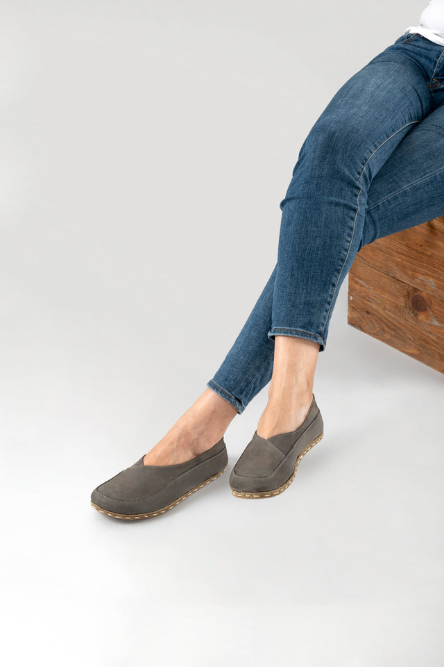 Gray Barefoot Cross Ballet Flats - Atlantis Handmade Shoes -