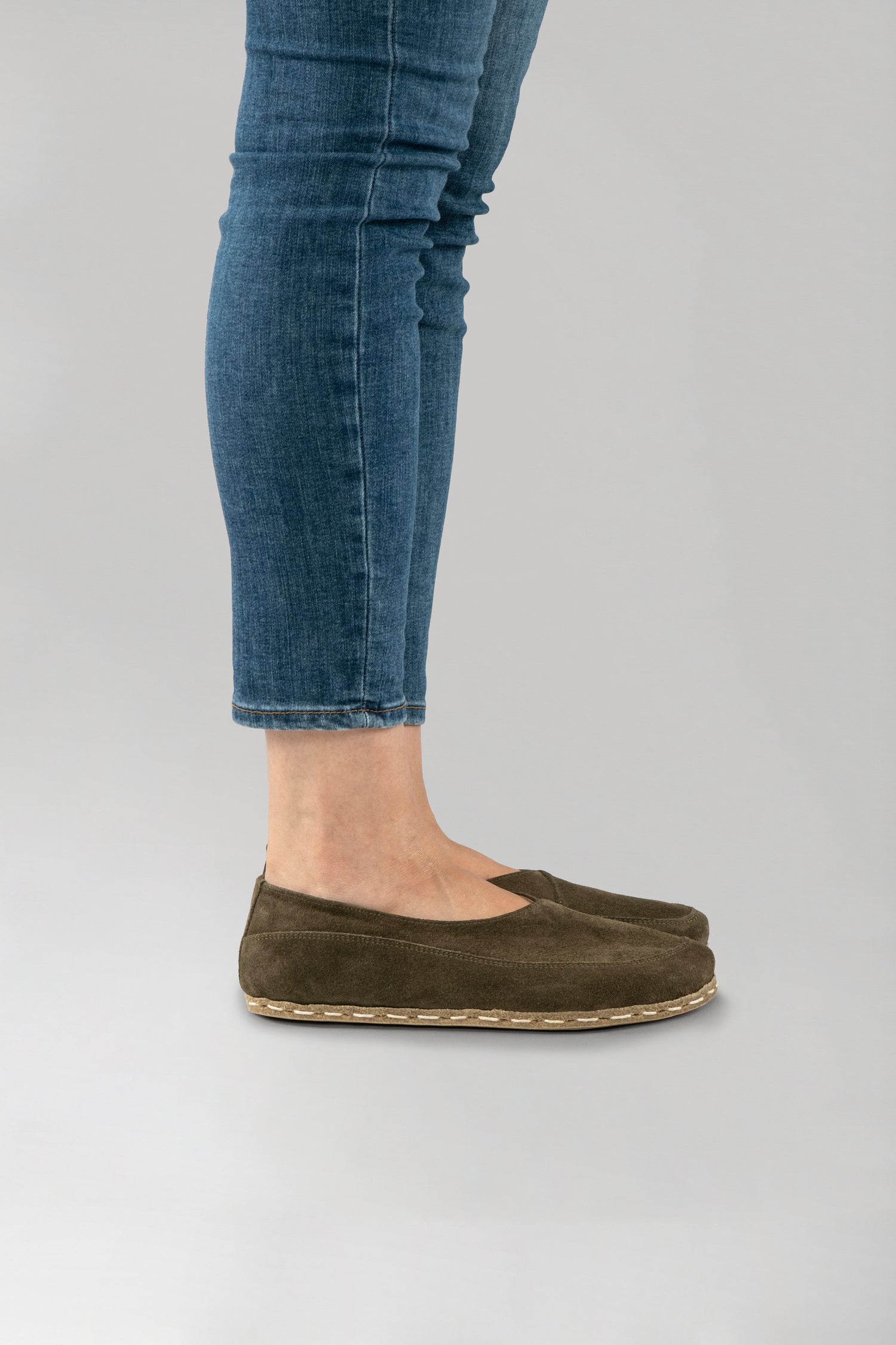 Khaki Green Suede Barefoot Cross Ballet Flats - Atlantis Handmade Shoes -