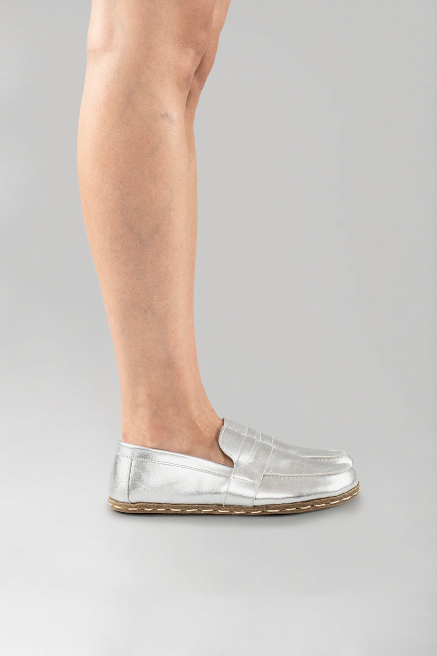 Men's Silver Penny Loafers - Atlantis Handmade Shoes -