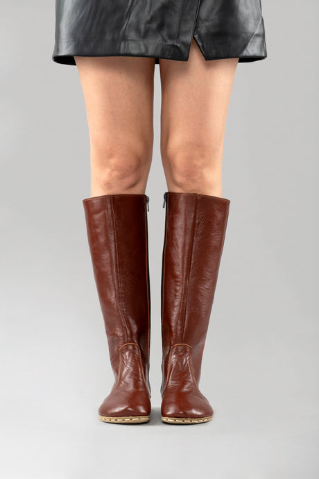 Women's Peru Brown Barefoot Knee High Boots - Atlantis Handmade Shoes -