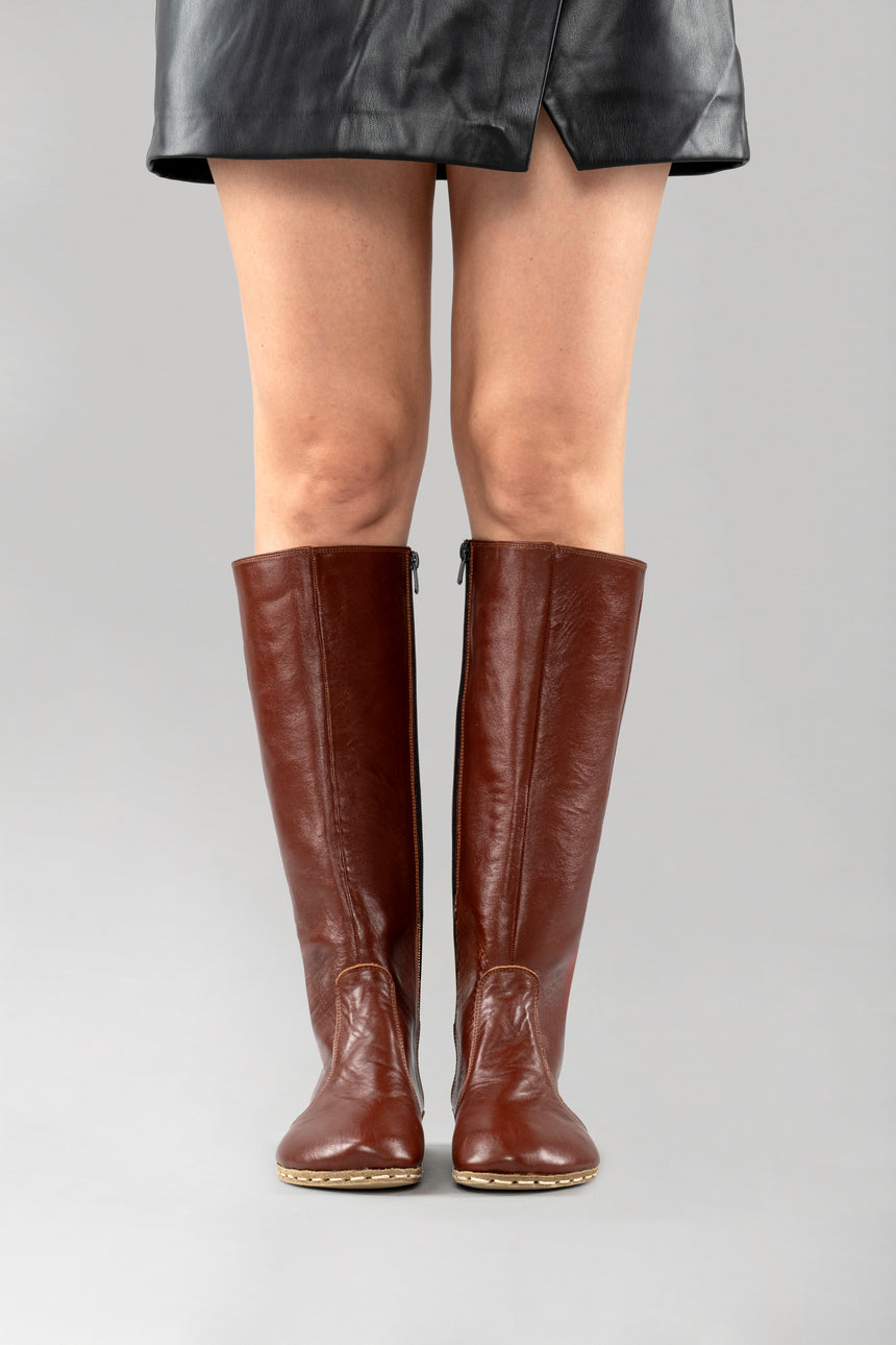 Women's Peru Brown Barefoot Knee High Boots - Atlantis Handmade Shoes -