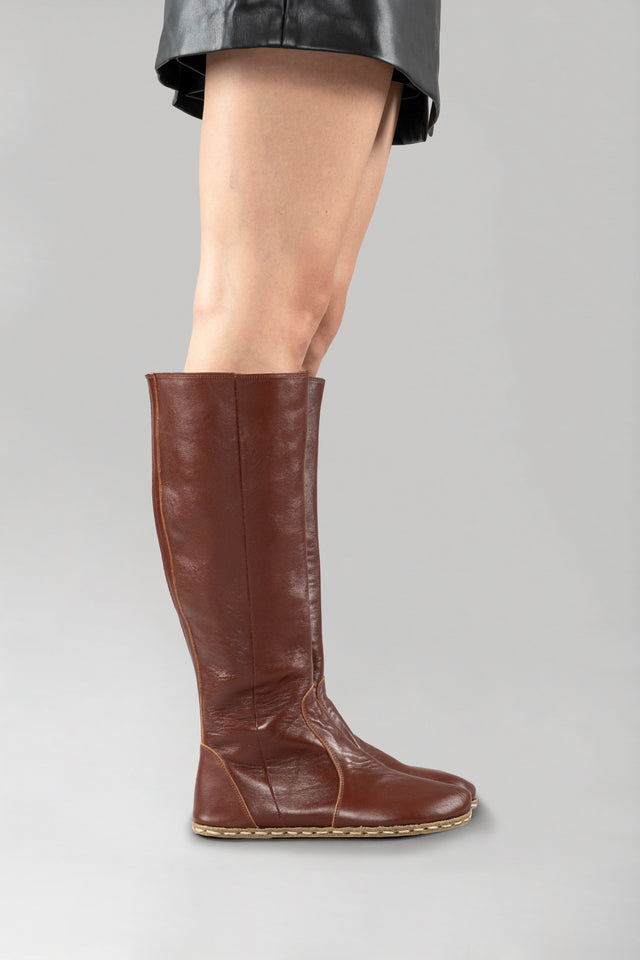 Women's Peru Brown Barefoot Knee High Boots - Atlantis Handmade Shoes -