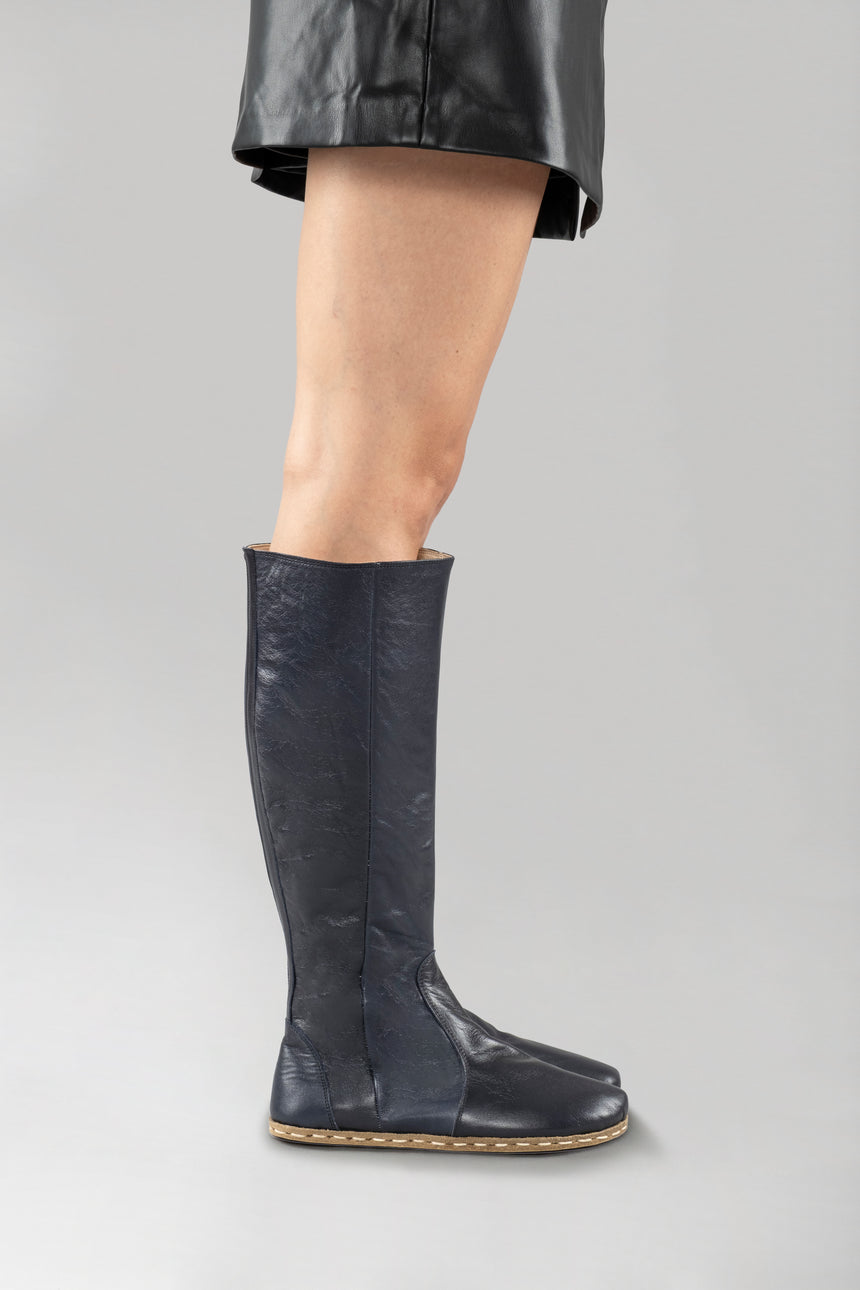 Women's Black Barefoot Knee High Boots - Atlantis Handmade Shoes -