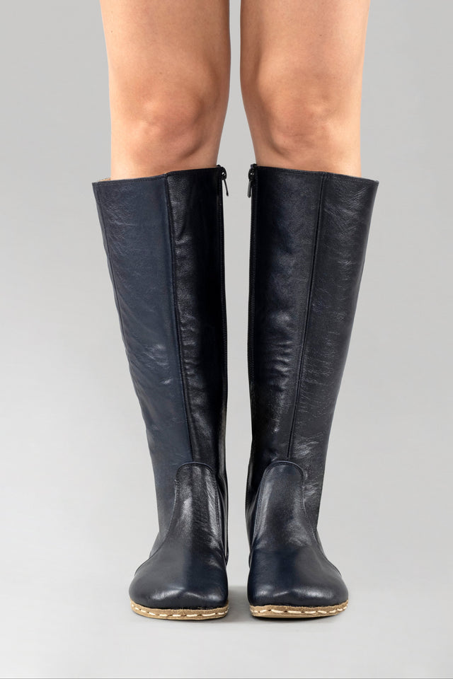 Women's Black Barefoot Knee High Boots - Atlantis Handmade Shoes -