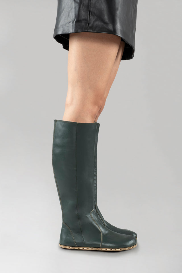 Women's Bottle Green Barefoot Knee High Boots - Atlantis Handmade Shoes -
