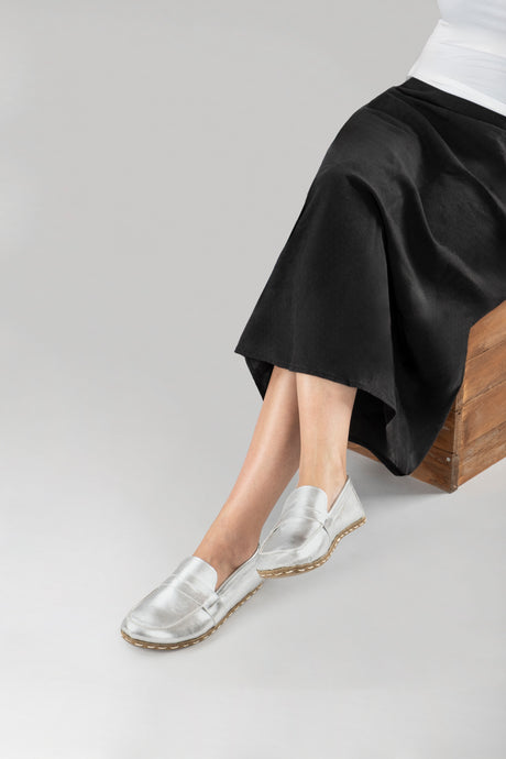 Men's Silver Penny Loafers - Atlantis Handmade Shoes -