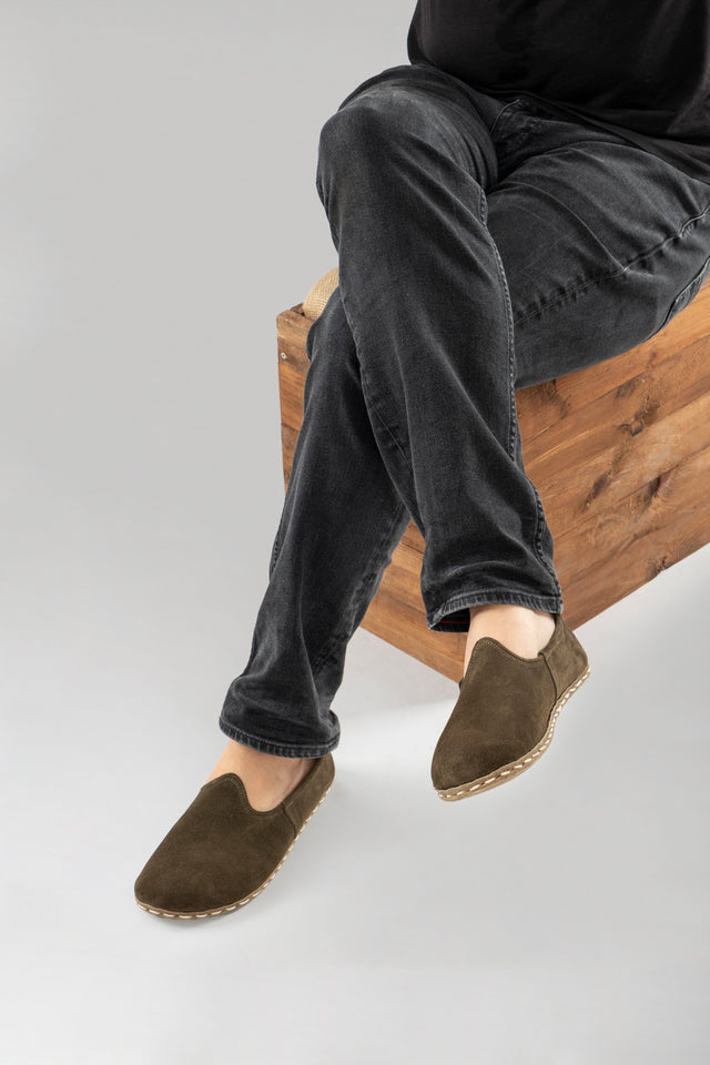 Men's Khaki Green Suede Barefoots - Atlantis Handmade Shoes -