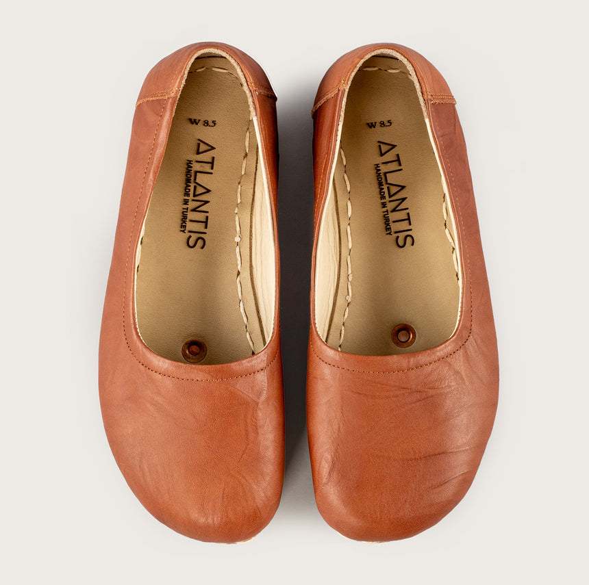 Women’s Wrinkled Brown Barefoot Ballet Flats - Atlantis Handmade Shoes - 4110060541545
