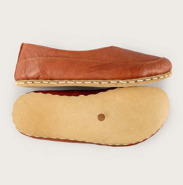 Women’s Wrinkled Brown Barefoot Cross Ballet Flats - Atlantis Handmade Shoes - 4110060565541