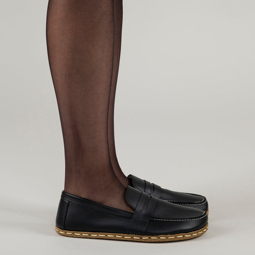 Women's Black Penny Loafers - Atlantis Handmade Shoes -