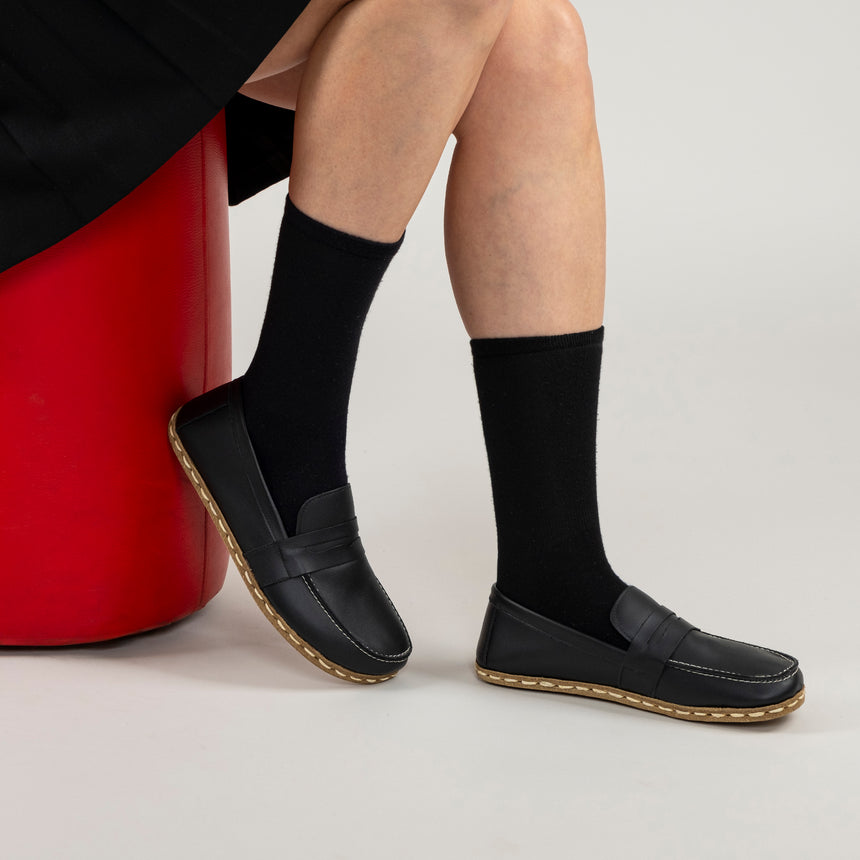 Women's Black Penny Loafers - Atlantis Handmade Shoes -