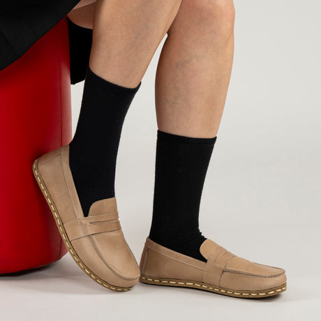 Women's Tan Penny Loafers - Atlantis Handmade Shoes -