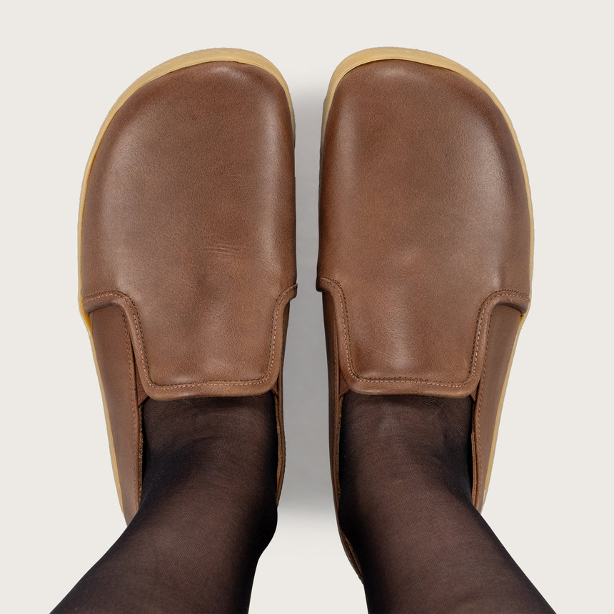 Sandfarbene Pennyloafer für Damen
