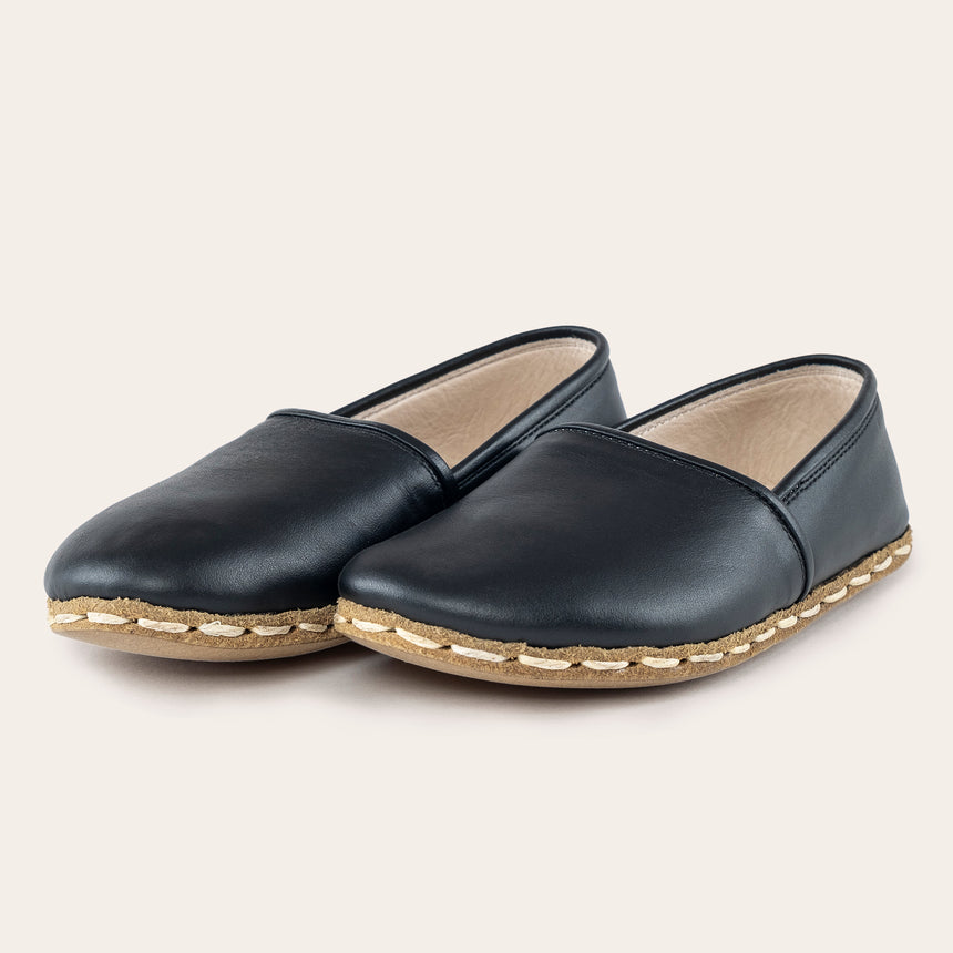 Kid's Black Barefoot Loafers - Atlantis Handmade Shoes -