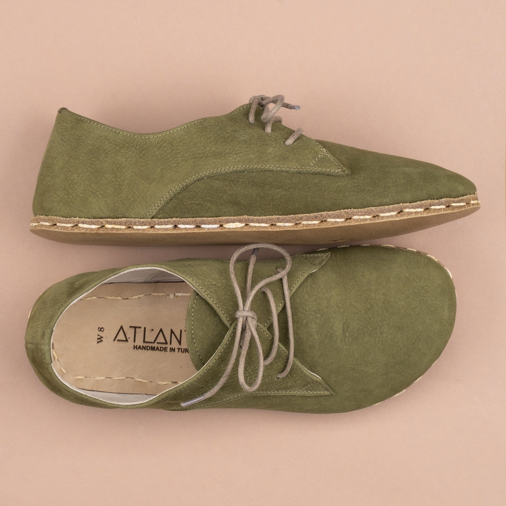 Men's Olive Green Oxfords - Turkish Handmade Barefoot Shoes