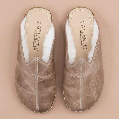 Women's Tan Leather Barefoot Shearling Slippers