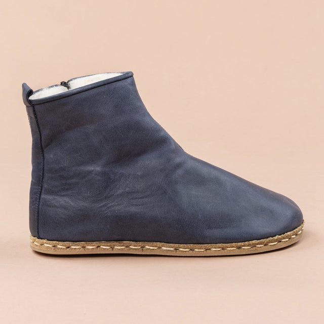 Blaue Barfußstiefel für Herren mit Fell