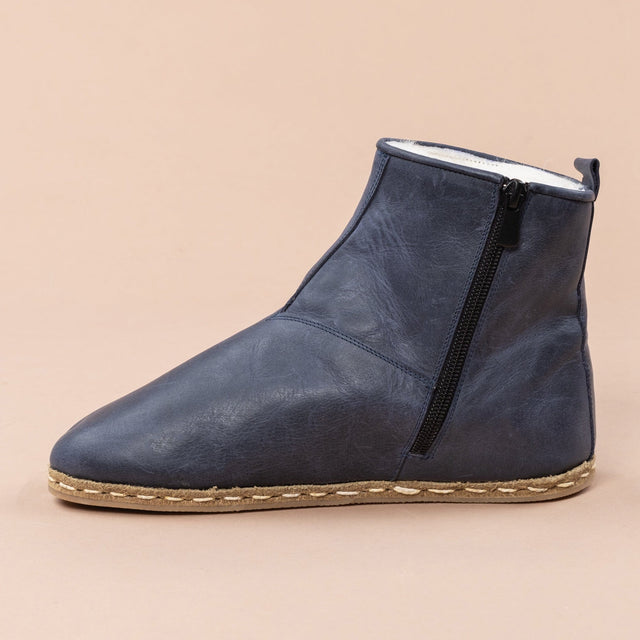Blaue Barfußstiefel für Herren mit Fell