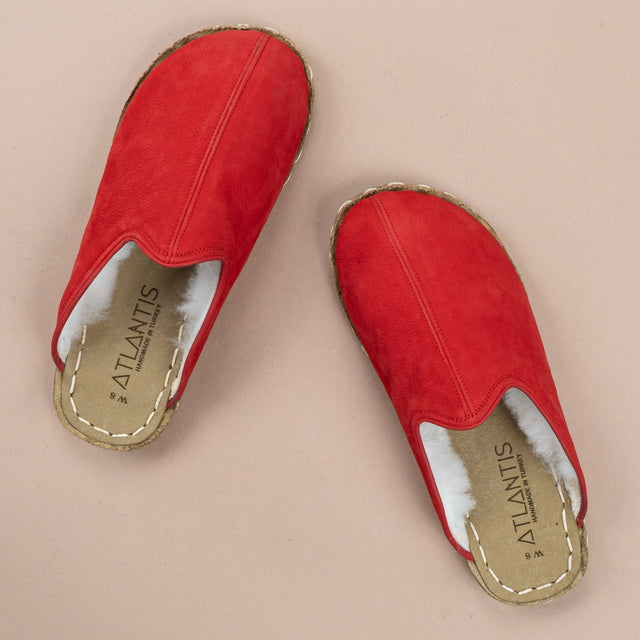 Erkek Kırmızı Barefoot Kürklü Terlik