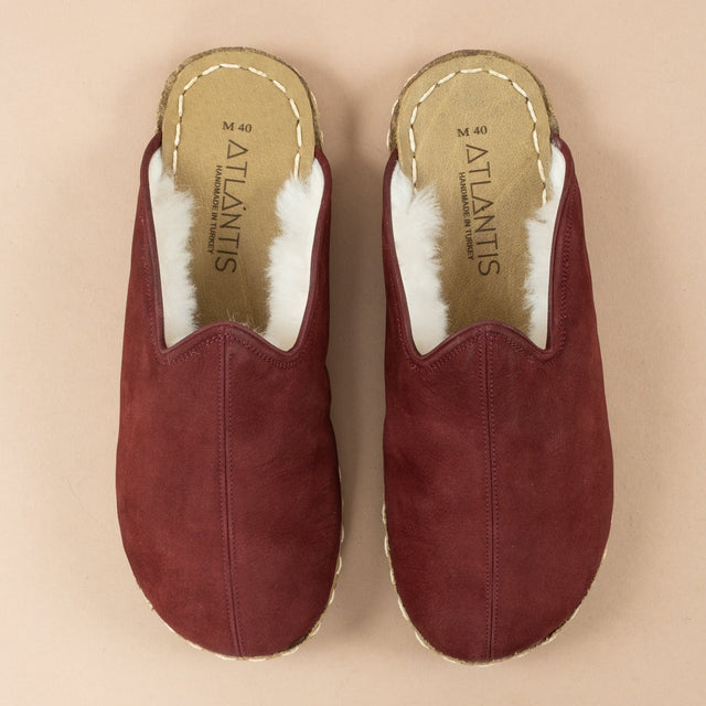 Erkek Bordo Barefoot Kürklü Terlik