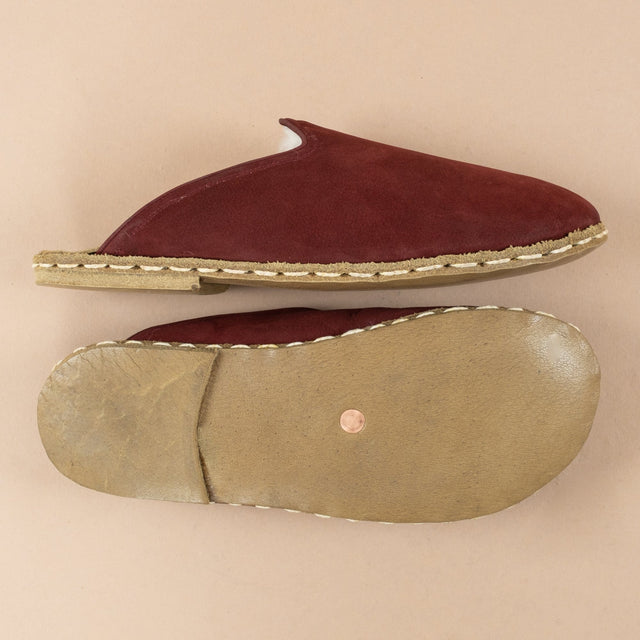 Erkek Bordo Barefoot Kürklü Terlik
