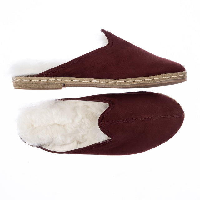 Men's Leather Bordeaux Shearling Slippers