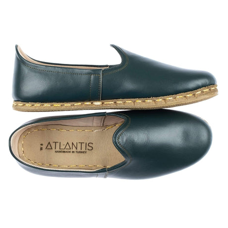 Women's Bottle Green Leather Slip On Shoes