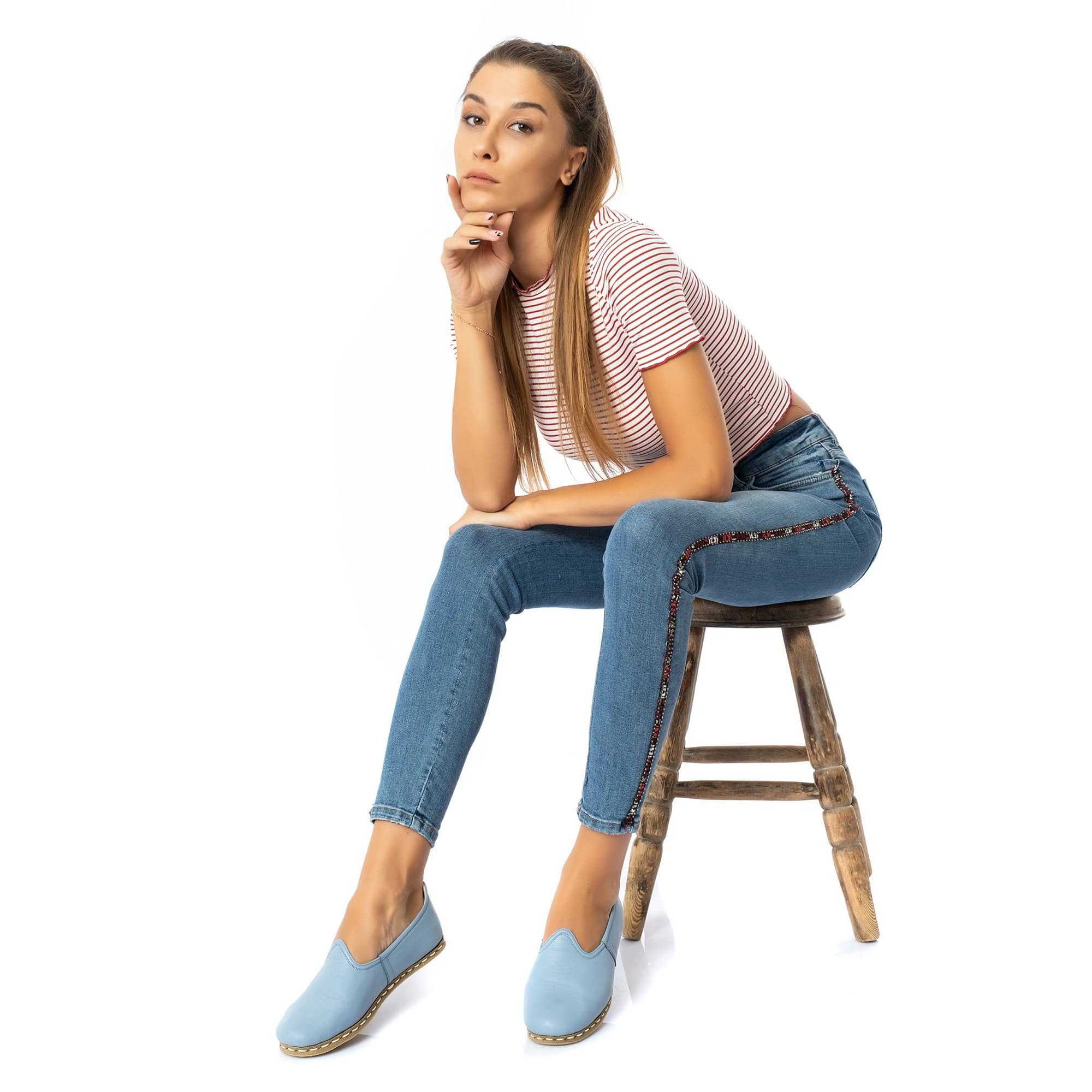 Himmelblaue Slip-On-Schuhe für Damen