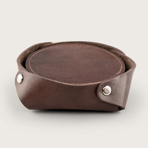 Atlantis Brown Leather Coaster Set - Atlantis Handmade Shoes - 4110061331541