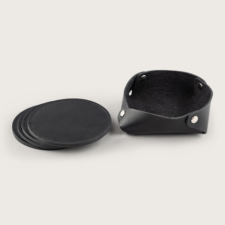 Atlantis Black Leather Coaster Set - Atlantis Handmade Shoes - 4110061334542
