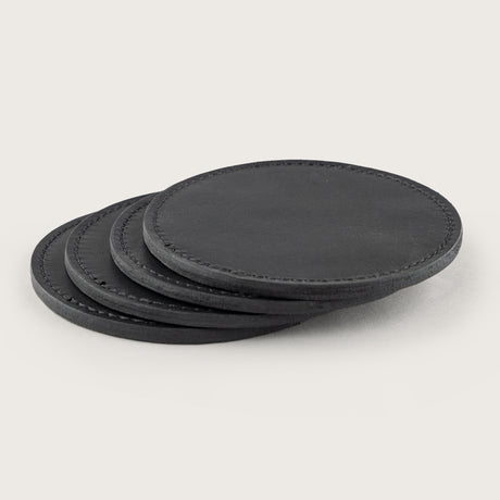 Atlantis Black Leather Coaster Set - Atlantis Handmade Shoes - 4110061334542