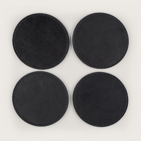 Atlantis Black Leather Coaster Set - Atlantis Handmade Shoes - 4110061334542
